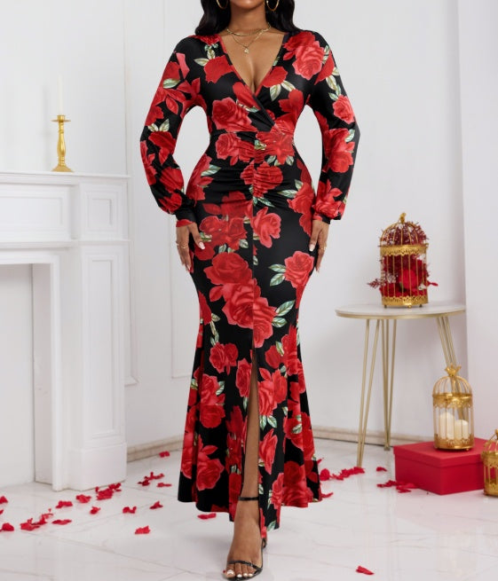 Ladies' V-neck Floral Print