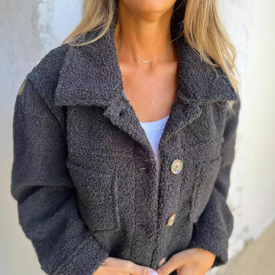 Manteau en Laine d'Agneau à Col Revers et Boutonnage Simple pour Femme