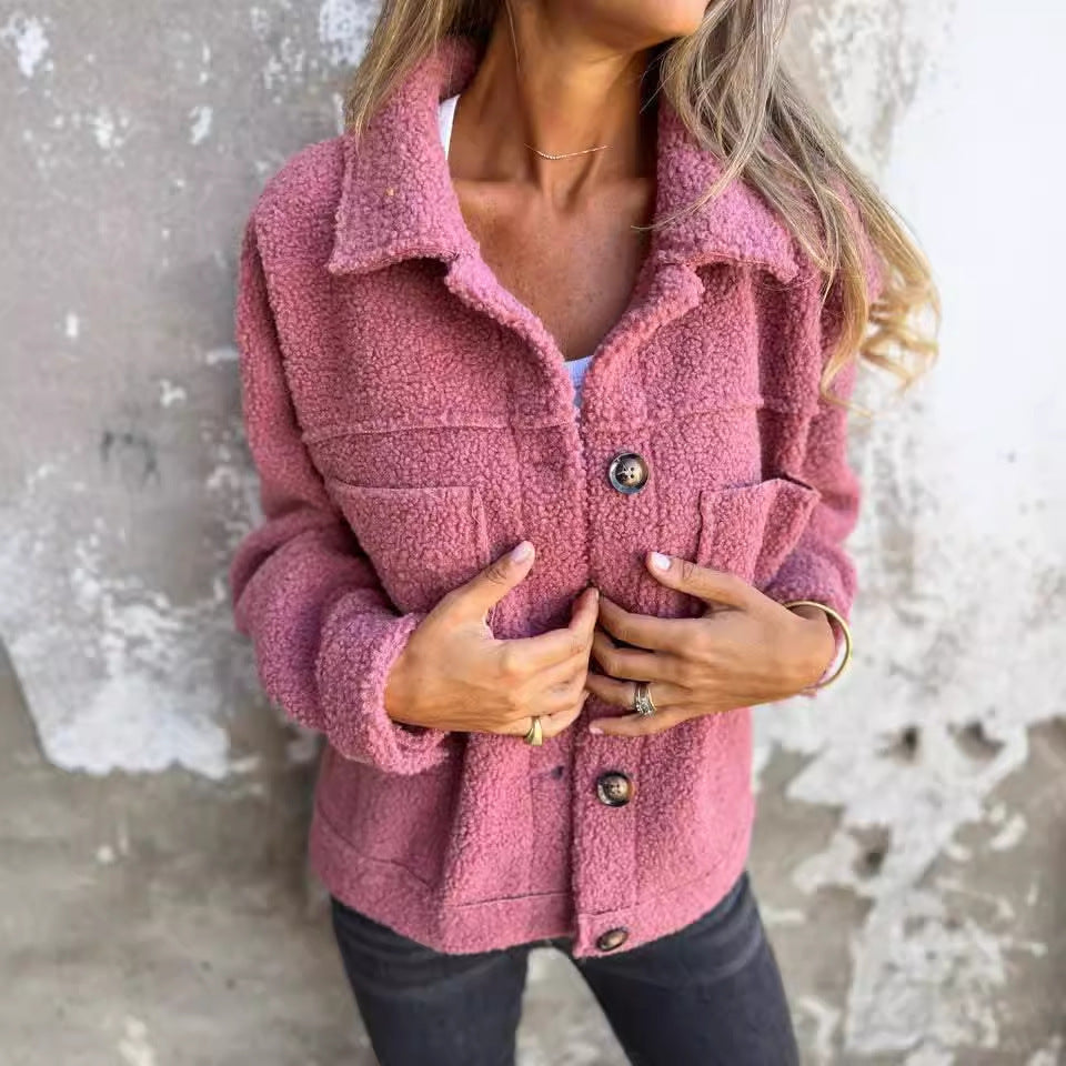 Manteau en Laine d'Agneau à Col Revers et Boutonnage Simple pour Femme