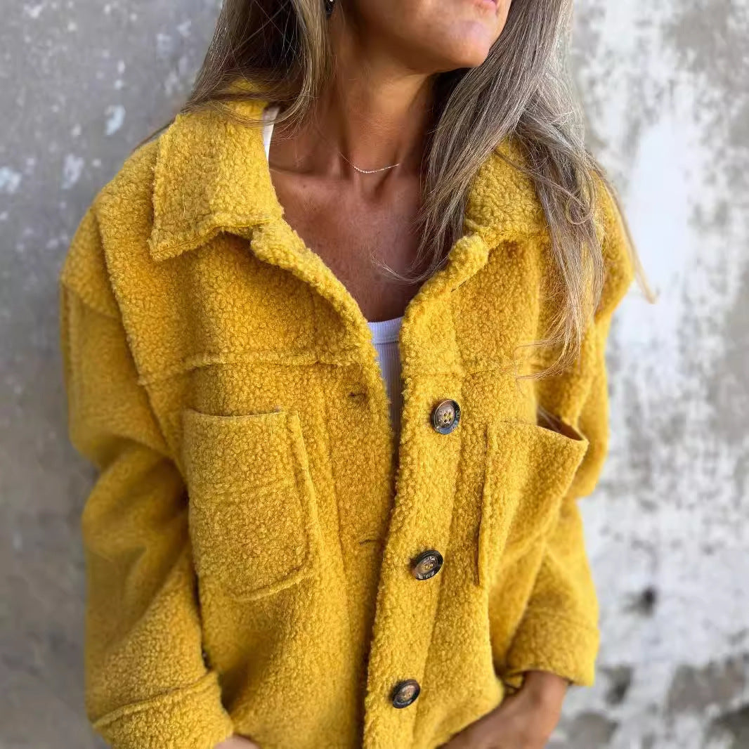 Manteau en Laine d'Agneau à Col Revers et Boutonnage Simple pour Femme