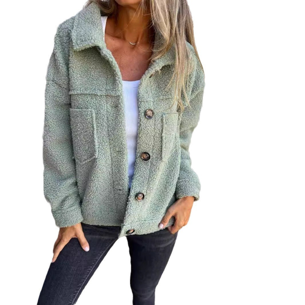 Manteau en Laine d'Agneau à Col Revers et Boutonnage Simple pour Femme