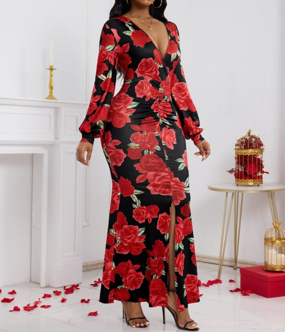 Ladies' V-neck Floral Print