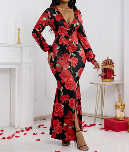 Ladies' V-neck Floral Print