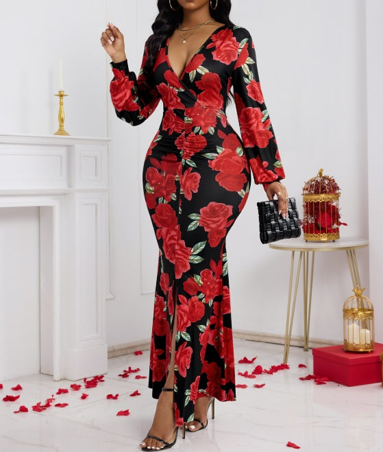 Ladies' V-neck Floral Print