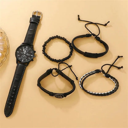 SHAARMS Quartz Wristwatch + Bracelet Set (5PCs)