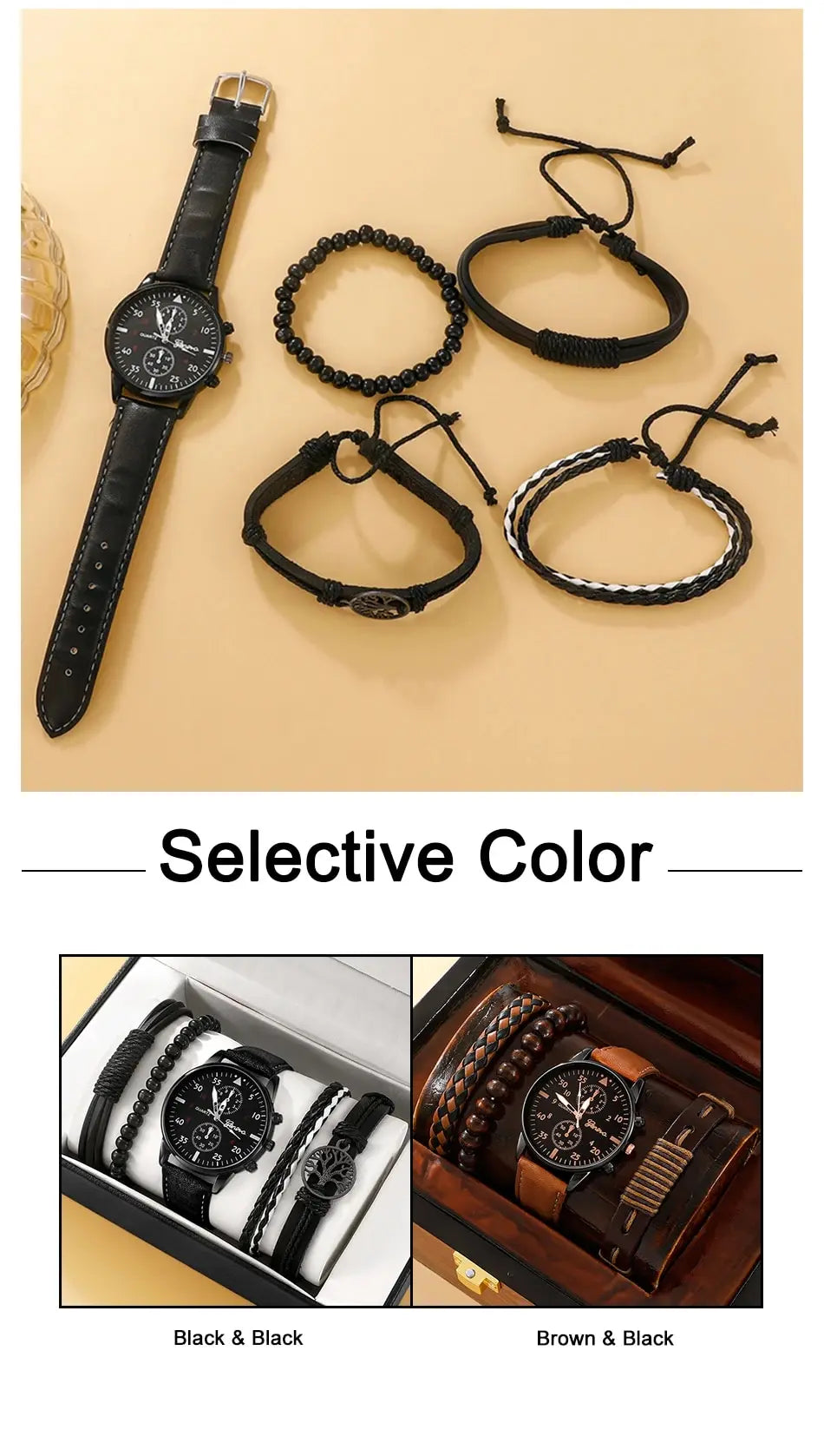 SHAARMS Quartz Wristwatch + Bracelet Set (5PCs)