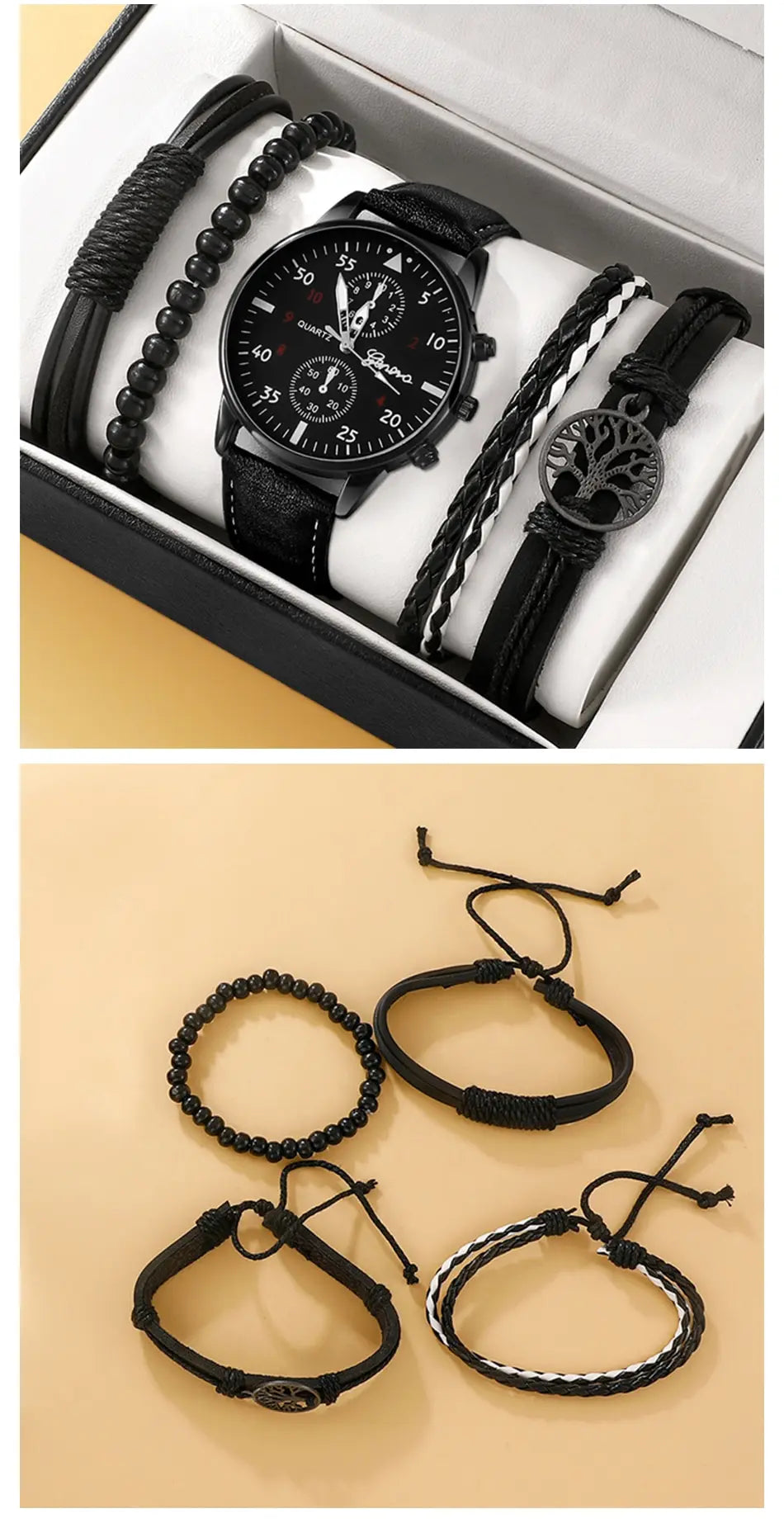 SHAARMS Quartz Wristwatch + Bracelet Set (5PCs)