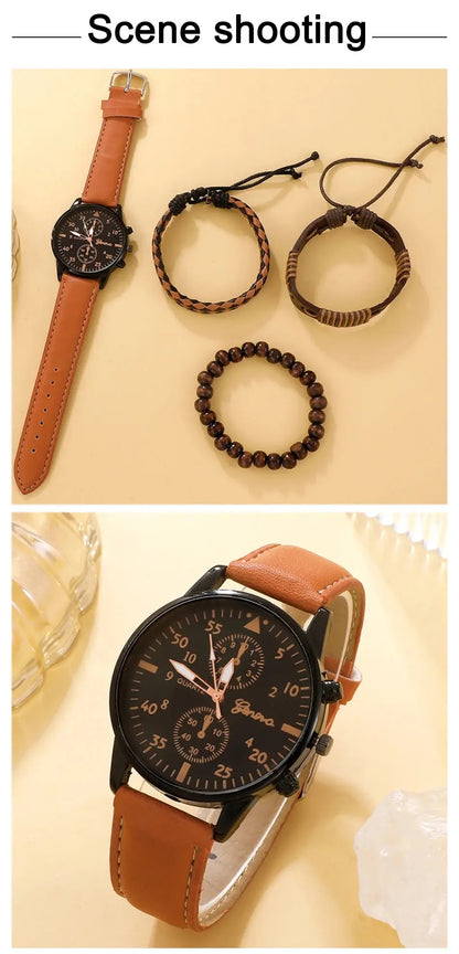 SHAARMS Quartz Wristwatch + Bracelet Set (4PCs) - Model HQ8116