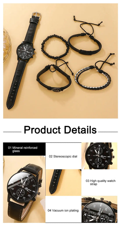 SHAARMS Quartz Wristwatch + Bracelet Set (5PCs)