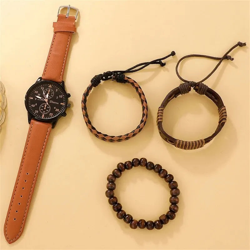 SHAARMS Quartz Wristwatch + Bracelet Set (4PCs) - Model HQ8116