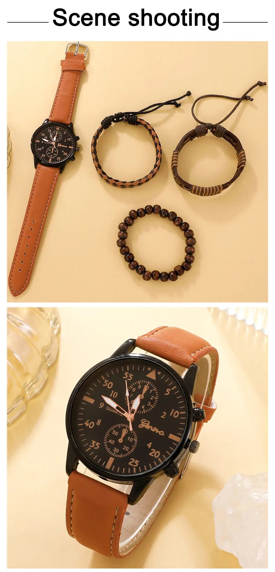 SHAARMS Quartz Wristwatch + Bracelet Set (5PCs)